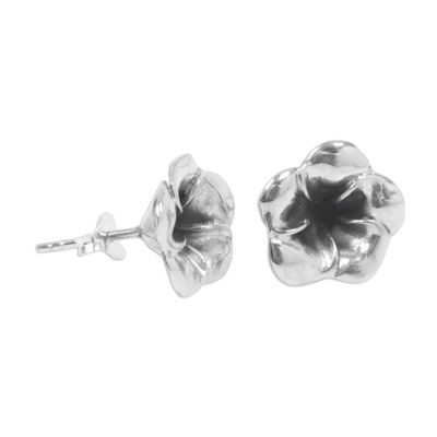 Alternate image for Floral Sterling Silver Stud Earrings Silver Allamanda
