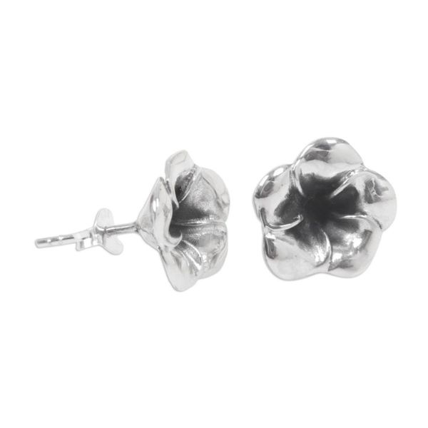 Alternate image for Floral Sterling Silver Stud Earrings Silver Allamanda