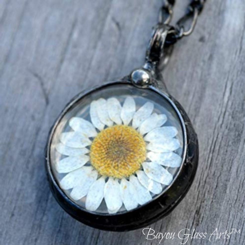 Natural Daisy Pendant Necklace for Women, Real Pressed Flower Jewelry