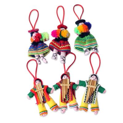 Alternate image for Set of 6 Handcrafted Folk Art Christmas Ornaments from Peru Andean Dancers