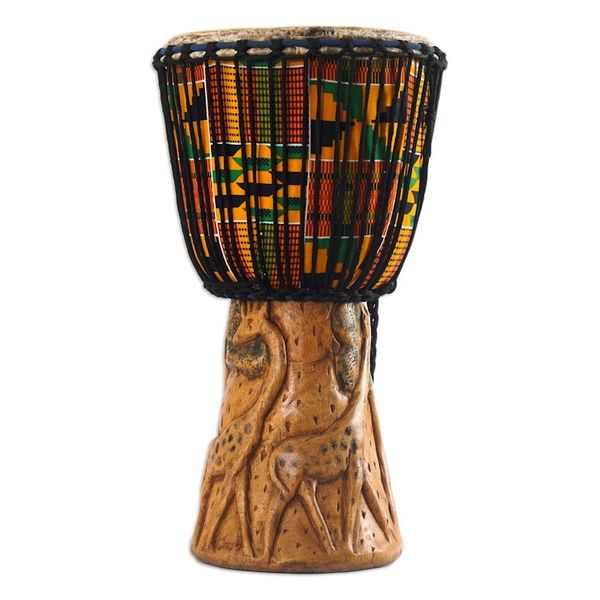 Alternate image for Handcrafted Kente Multicolor Tweneboa Wood Djembe Drum Rhythms of The Savannah