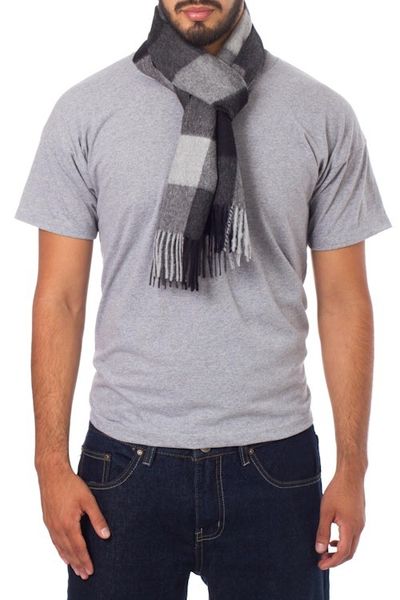Alternate image for Hand Crafted Mens Alpaca Wool Patterned Scarf Gray Squared