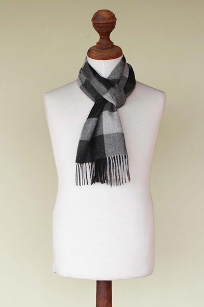 Alternate image for Hand Crafted Mens Alpaca Wool Patterned Scarf Gray Squared