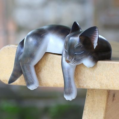 Alternate image for Hand Crafted Dark Grey Sleeping Kitty Cat Sculpture Catnap