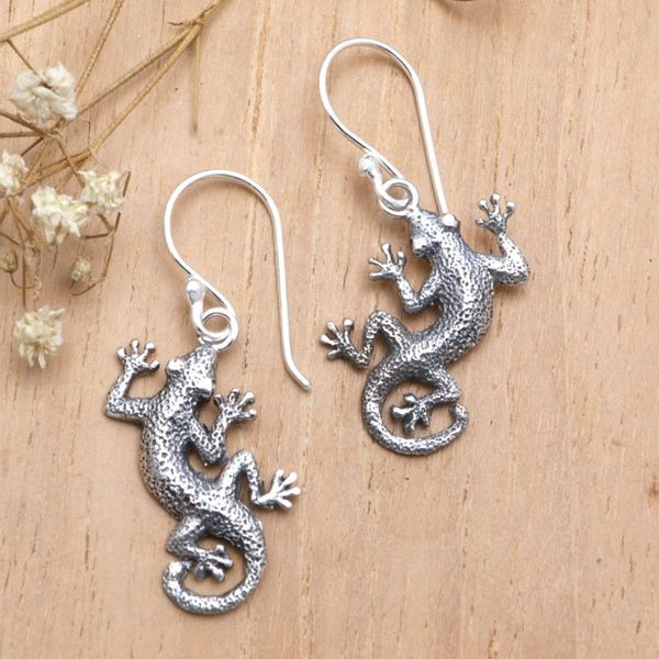 Image for Sterling Silver Lizard Earrings Gecko Shuffle