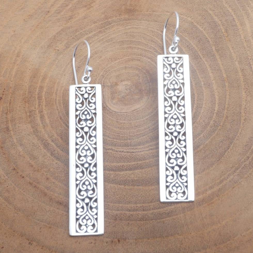 Rectangular Patterned Sterling Silver Dangle Earrings 'Heirloom Rectangles'