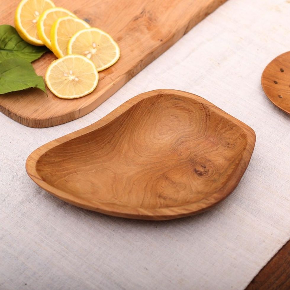 Hand Carved Teak Wood Appetizer Bowl from Bali 'Nature's Course'