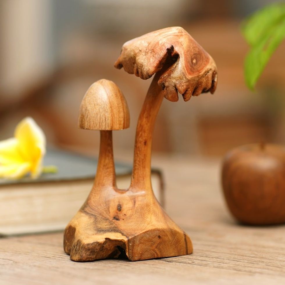 Eco-Friendly Handcrafted Jempinis and Benalu Wood Sculpture 'Mushroom Forest'