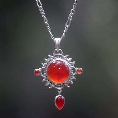 Image for Carnelian Sterling Silver Pendant Necklace Radiant Sun