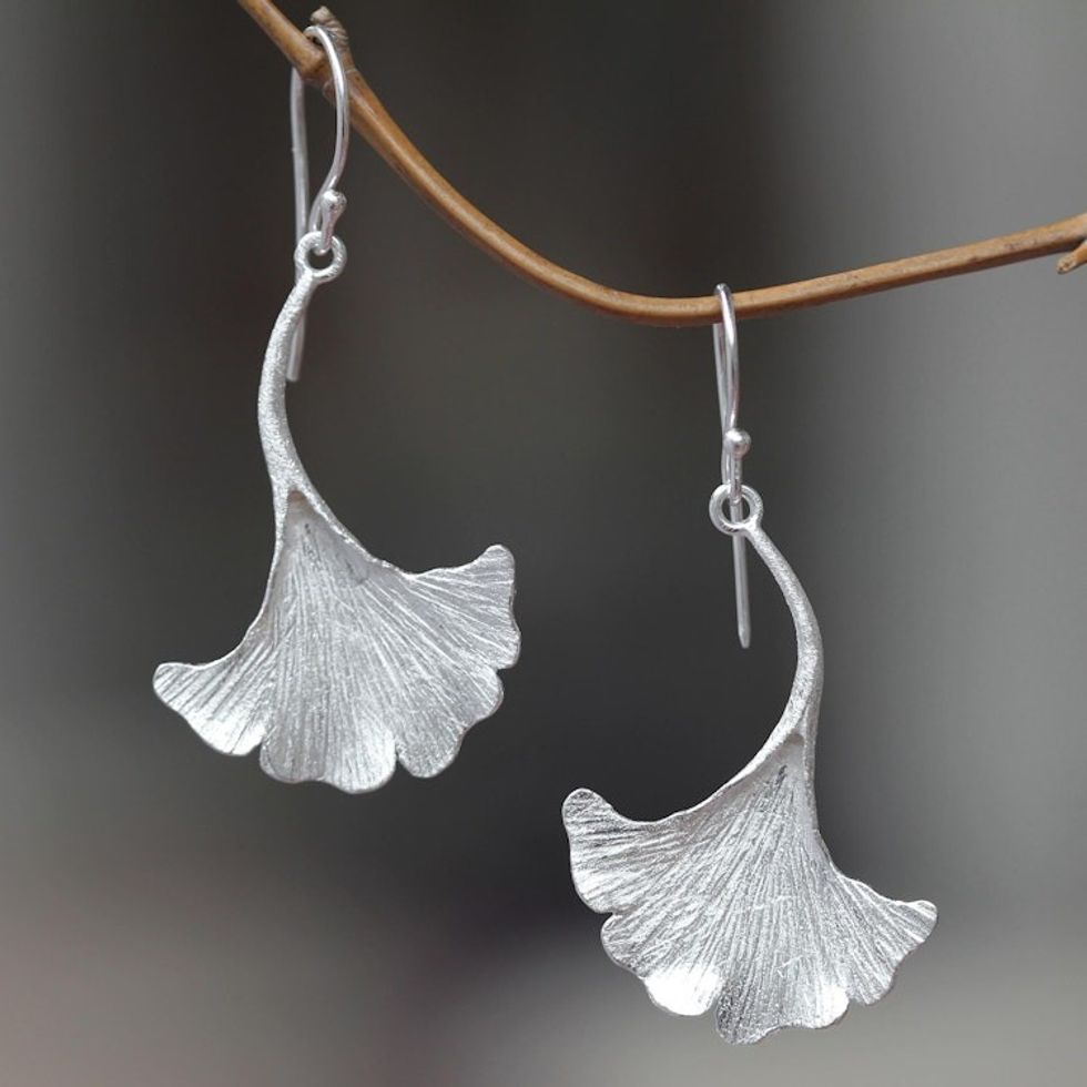 Mushroom-shaped Sterling Silver Artisan Crafted Earrings 'Oyster Mushroom'