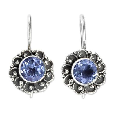 Alternate image for Balinese Blue Topaz Sunflower Drop Earrings Singaraja Sunflower Blue