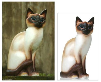 Alternate image for Wood sculpture Siamese Cat