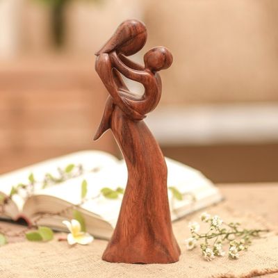 Alternate image for Mother and Child Suar Wood Statuette Mothers True Love