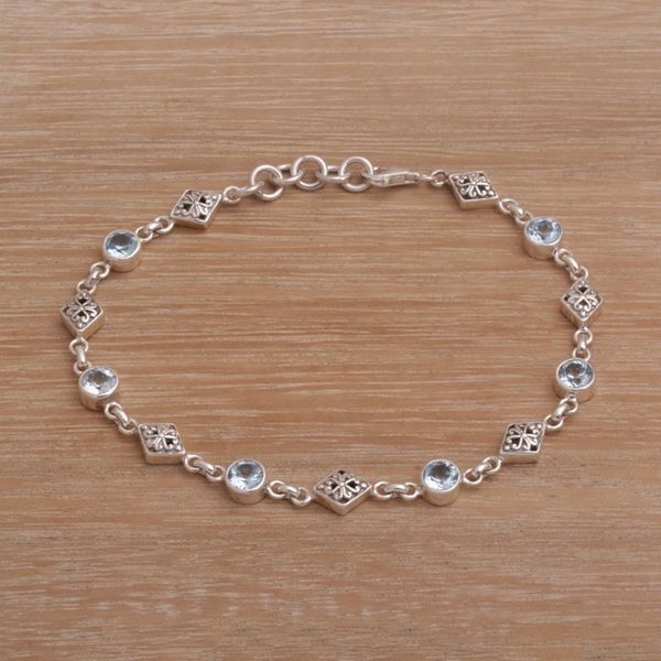 Image for Blue Topaz and Sterling Silver Link Bracelet from Bali Sky Serenade
