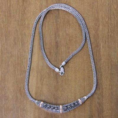 Image for Handmade 18k Gold Accent Balinese Silver Chain Necklace Denpasar Night