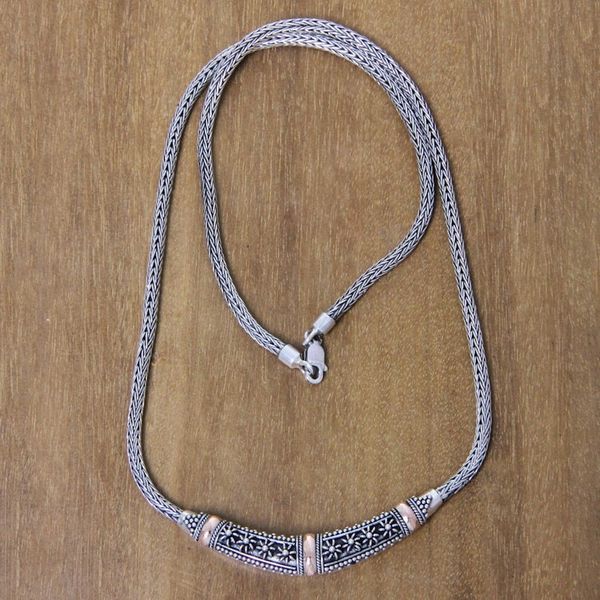 Image for Handmade 18k Gold Accent Balinese Silver Chain Necklace Denpasar Night