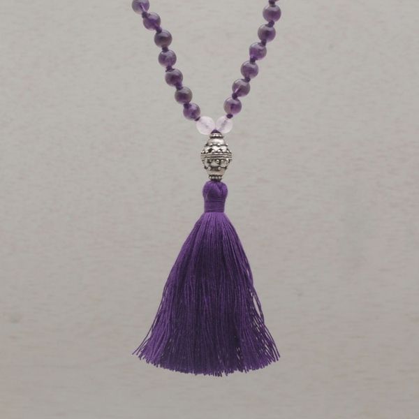 Alternate image for Amethyst and Rose Quartz Pendant Necklace from Bali Meditative Evening