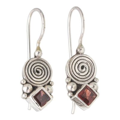 Alternate image for Sterling Silver Drop Earrings with Natural Garnet Stones Love Spiral
