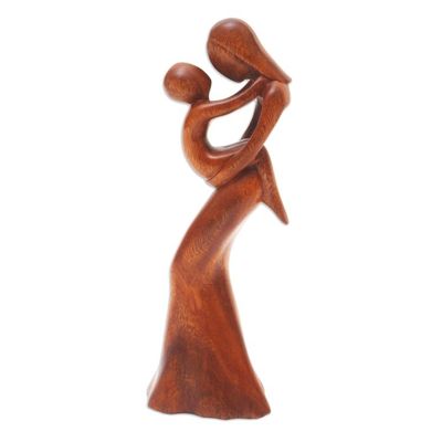 Alternate image for Mother and Child Suar Wood Statuette Mothers True Love