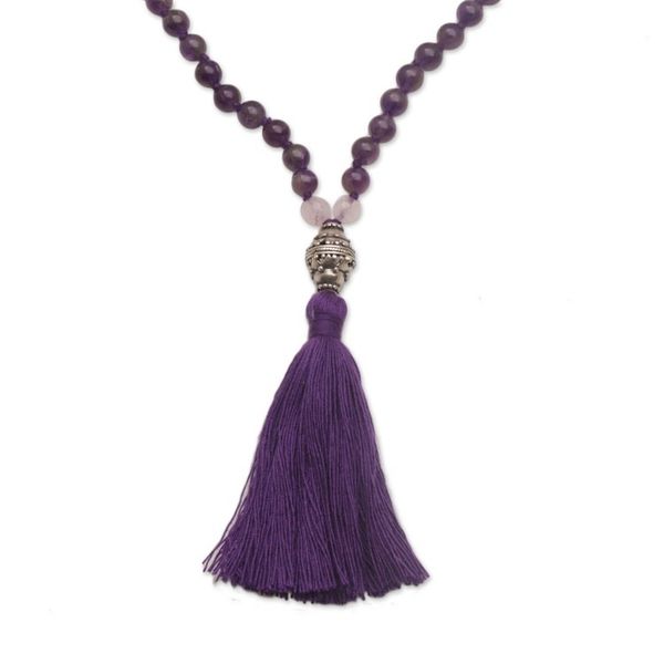 Alternate image for Amethyst and Rose Quartz Pendant Necklace from Bali Meditative Evening