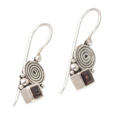 Alternate image for Sterling Silver Drop Earrings with Natural Garnet Stones Love Spiral