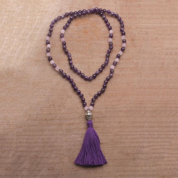 Alternate image for Amethyst and Rose Quartz Pendant Necklace from Bali Meditative Evening