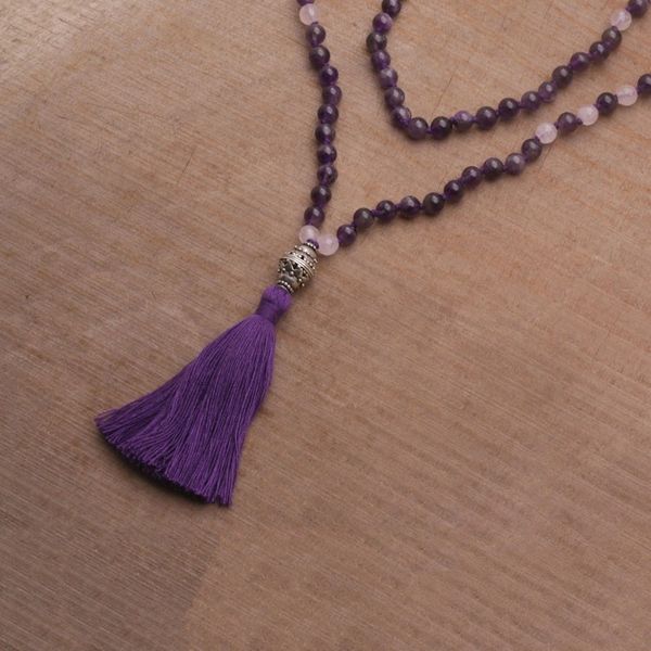 Alternate image for Amethyst and Rose Quartz Pendant Necklace from Bali Meditative Evening