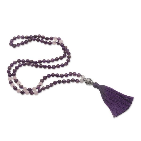 Alternate image for Amethyst and Rose Quartz Pendant Necklace from Bali Meditative Evening