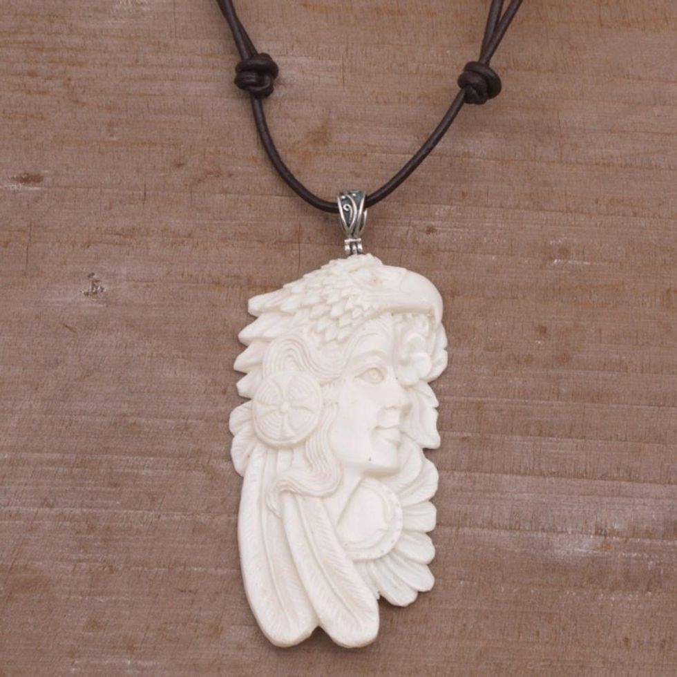 Handcrafted Bird-Themed Bone Pendant Necklace form Bali 'Courageous Woman'