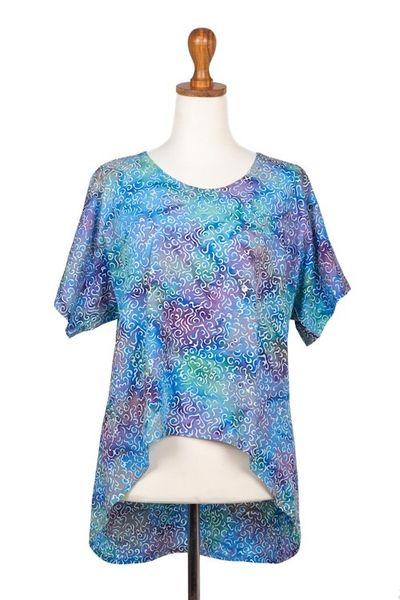 Alternate image for Rayon Hi-Low Sidetail Multicolor Batik Blouse Rainbow Seascape