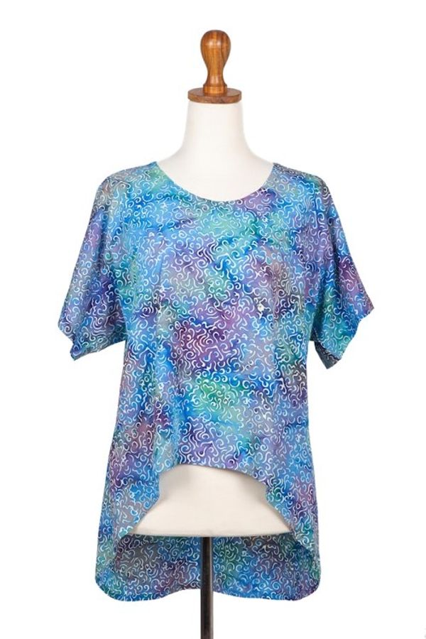 Alternate image for Rayon Hi-Low Sidetail Multicolor Batik Blouse Rainbow Seascape