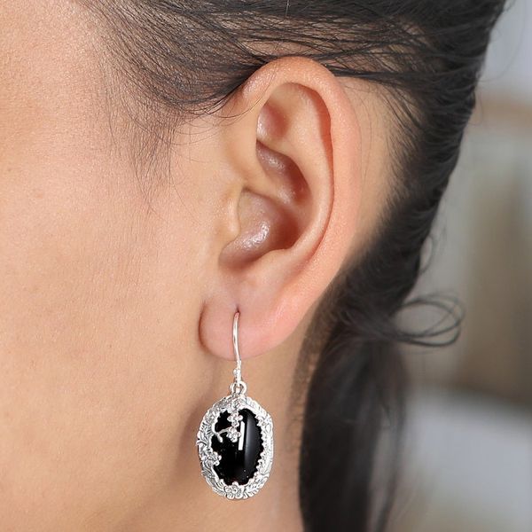 Alternate image for Onyx and Sterling Silver Floral Dangle Earrings from Bali Dreamy Forest