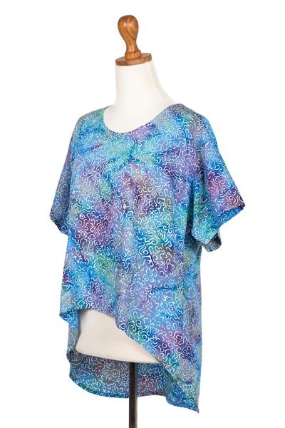 Alternate image for Rayon Hi-Low Sidetail Multicolor Batik Blouse Rainbow Seascape