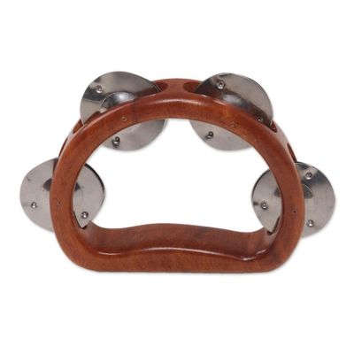 Alternate image for Artisan Crafted Handled Teak Wood Tambourine from Bali Funky Vibes