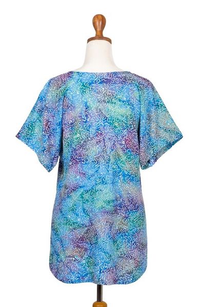 Alternate image for Rayon Hi-Low Sidetail Multicolor Batik Blouse Rainbow Seascape