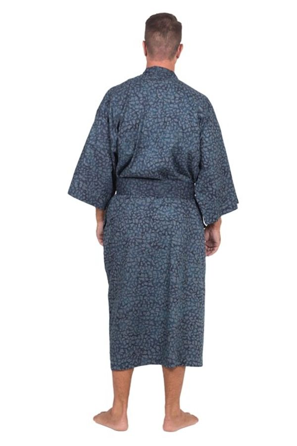 Alternate image for Mens Batik Belted Cotton Robe Blue Midnight