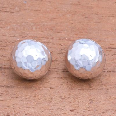 Alternate image for Domed Sterling Silver Button Earrings from Bali Hammered Domes