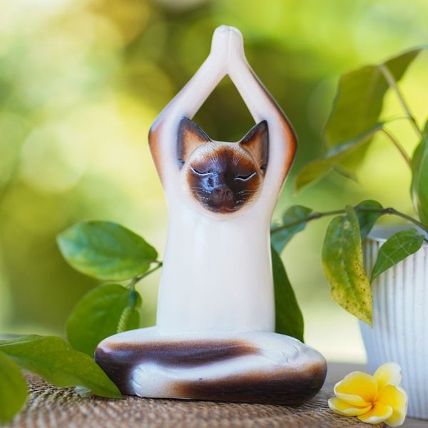 Alternate image for Wood Sculpture Yoga Siamese Cat Toward the Sky