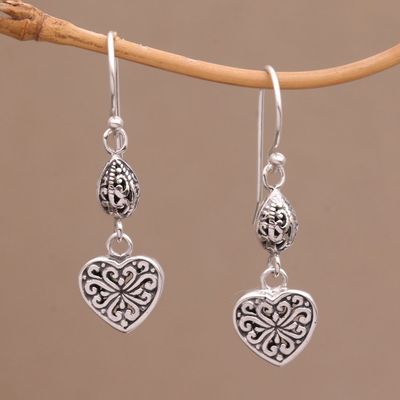 Alternate image for Sterling Silver Heart Shaped Dangle Earrings from Indonesia Seeds of Hatiku