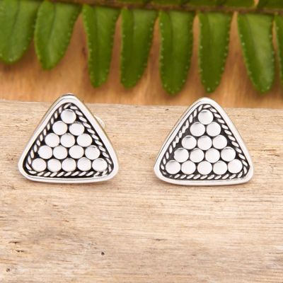 Alternate image for Polished Triangle-Shaped Sterling Silver Stud Earrings Pyramidal Dots