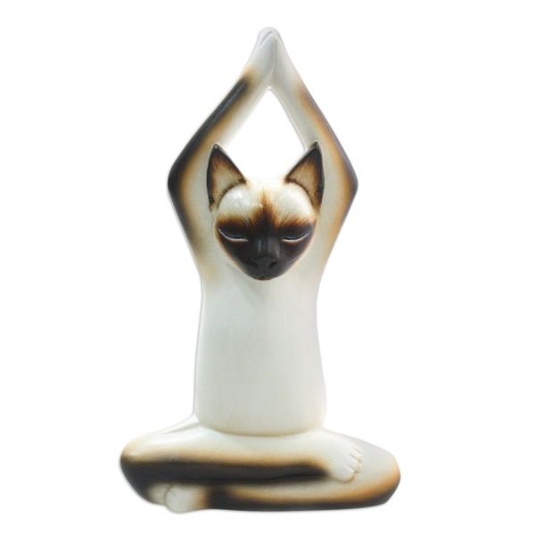Alternate image for Wood Sculpture Yoga Siamese Cat Toward the Sky