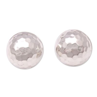 Alternate image for Domed Sterling Silver Button Earrings from Bali Hammered Domes