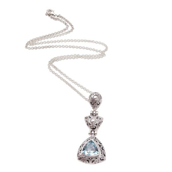 Alternate image for Triangular Blue Topaz Pendant Necklace from Bali Triangle of Swirls