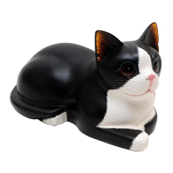 Alternate image for Hand Carved Suar Wood Cat Statuette Reclining Cat
