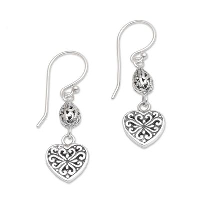 Alternate image for Sterling Silver Heart Shaped Dangle Earrings from Indonesia Seeds of Hatiku