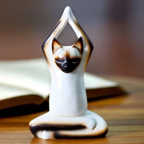 Alternate image for Wood Sculpture Yoga Siamese Cat Toward the Sky