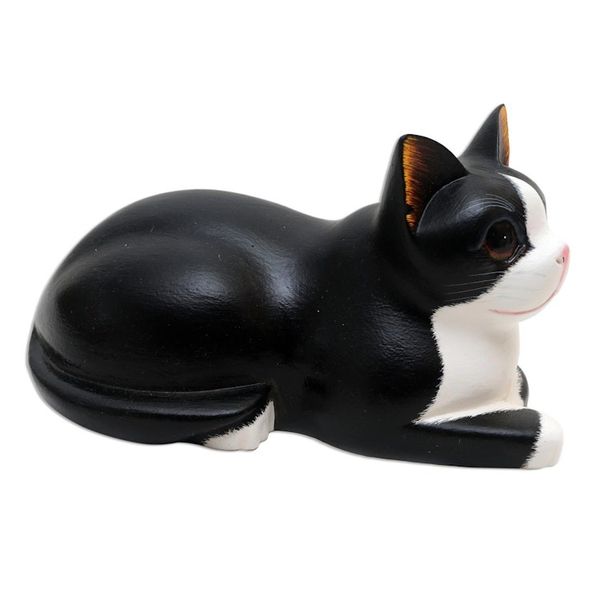 Alternate image for Hand Carved Suar Wood Cat Statuette Reclining Cat
