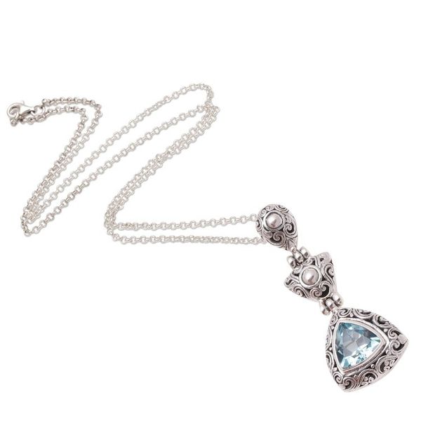 Alternate image for Triangular Blue Topaz Pendant Necklace from Bali Triangle of Swirls