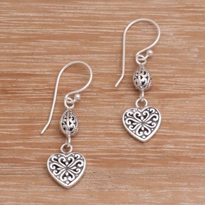 Alternate image for Sterling Silver Heart Shaped Dangle Earrings from Indonesia Seeds of Hatiku