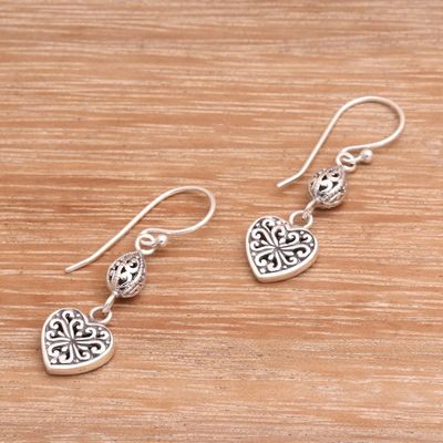 Alternate image for Sterling Silver Heart Shaped Dangle Earrings from Indonesia Seeds of Hatiku